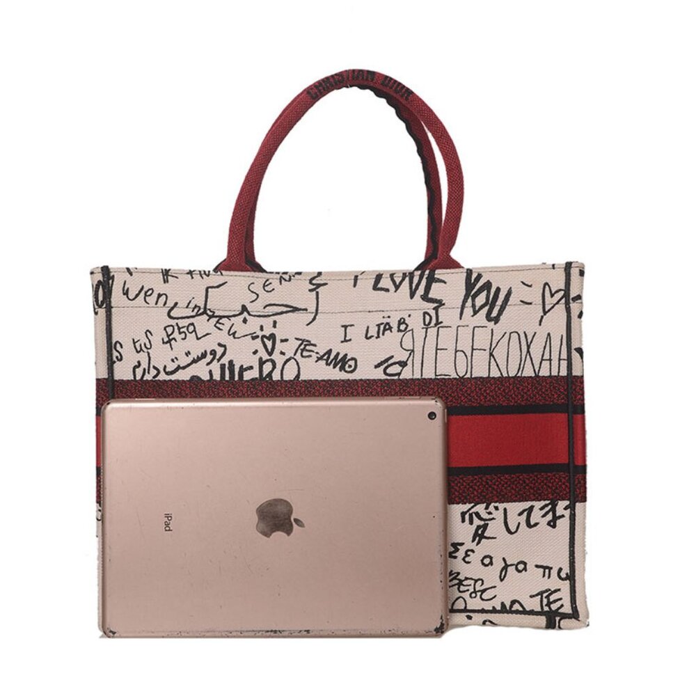 ♥️Dior Book White Black Red Medium Cotton Tote ♥️ - Picture 5 of 13